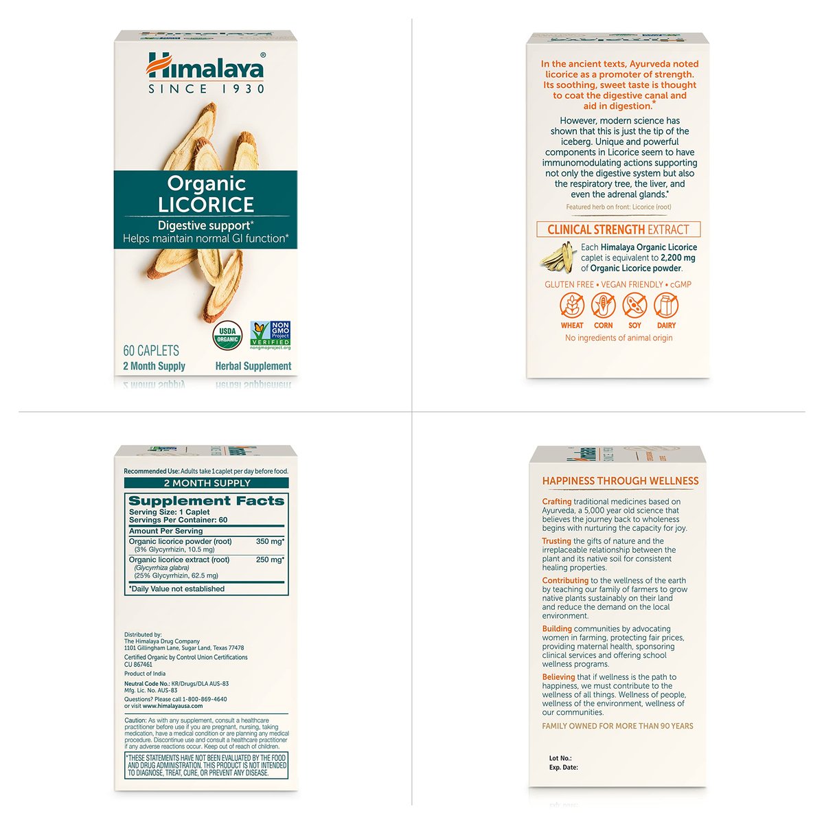 Himalaya Bio Süßholz, 60-Tage-Vorrat - Verdauungsergänzung bei Magenbeschwerden, gelegentlichem Blähbauch und Sodbrennen - USDA Bio, Vegan, Nicht-GVO, Nicht-DGL, Glutenfrei, 60 Kapseln