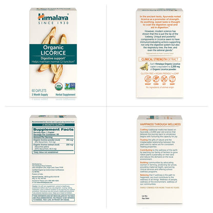 Himalaya Bio Süßholz, 60-Tage-Vorrat - Verdauungsergänzung bei Magenbeschwerden, gelegentlichem Blähbauch und Sodbrennen - USDA Bio, Vegan, Nicht-GVO, Nicht-DGL, Glutenfrei, 60 Kapseln