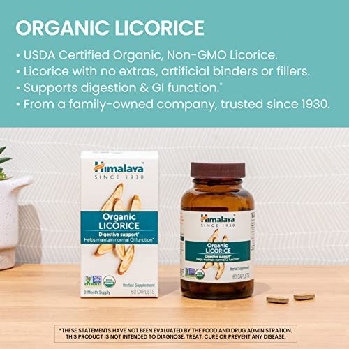 Himalaya Bio Süßholz, 60-Tage-Vorrat - Verdauungsergänzung bei Magenbeschwerden, gelegentlichem Blähbauch und Sodbrennen - USDA Bio, Vegan, Nicht-GVO, Nicht-DGL, Glutenfrei, 60 Kapseln