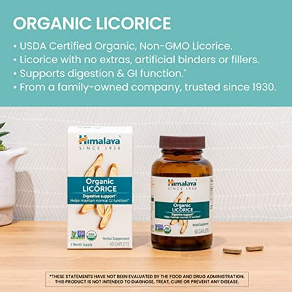 Himalaya Bio Süßholz, 60-Tage-Vorrat - Verdauungsergänzung bei Magenbeschwerden, gelegentlichem Blähbauch und Sodbrennen - USDA Bio, Vegan, Nicht-GVO, Nicht-DGL, Glutenfrei, 60 Kapseln