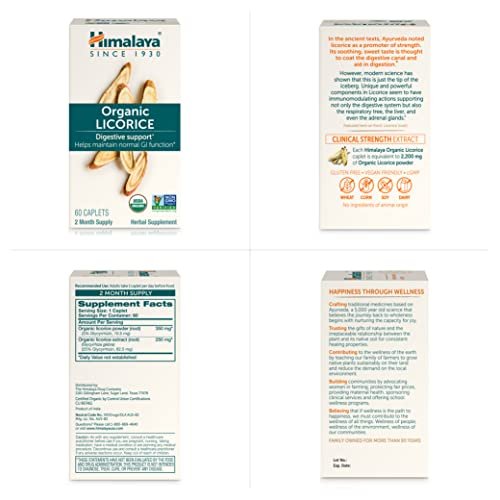 Himalaya Bio Süßholz, 60-Tage-Vorrat - Verdauungsergänzung bei Magenbeschwerden, gelegentlichem Blähbauch und Sodbrennen - USDA Bio, Vegan, Nicht-GVO, Nicht-DGL, Glutenfrei, 60 Kapseln