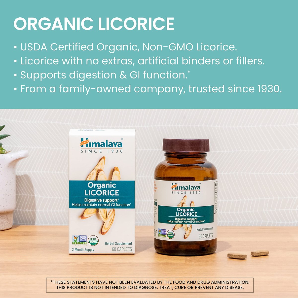 Himalaya Bio Süßholz, 60-Tage-Vorrat - Verdauungsergänzung bei Magenbeschwerden, gelegentlichem Blähbauch und Sodbrennen - USDA Bio, Vegan, Nicht-GVO, Nicht-DGL, Glutenfrei, 60 Kapseln