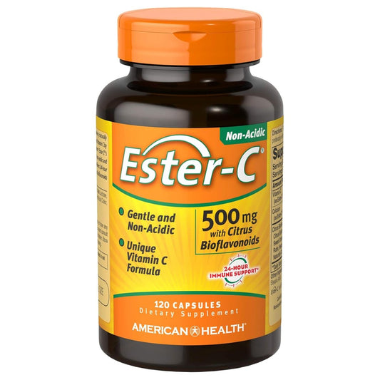 American Health Ester-C mit Citrus-Bioflavonoiden Kapseln – Magenfreundlich, nicht-saures Vitamin C – 500 mg, 60 Portionen, 120 Stück