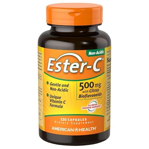 American Health Ester-C mit Citrus-Bioflavonoiden Kapseln – Magenfreundlich, nicht-saures Vitamin C – 500 mg, 60 Portionen, 120 Stück