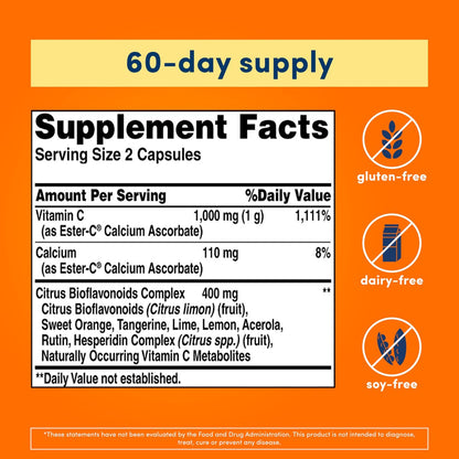 American Health Ester-C mit Citrus-Bioflavonoiden Kapseln – Magenfreundlich, nicht-saures Vitamin C – 500 mg, 60 Portionen, 120 Stück