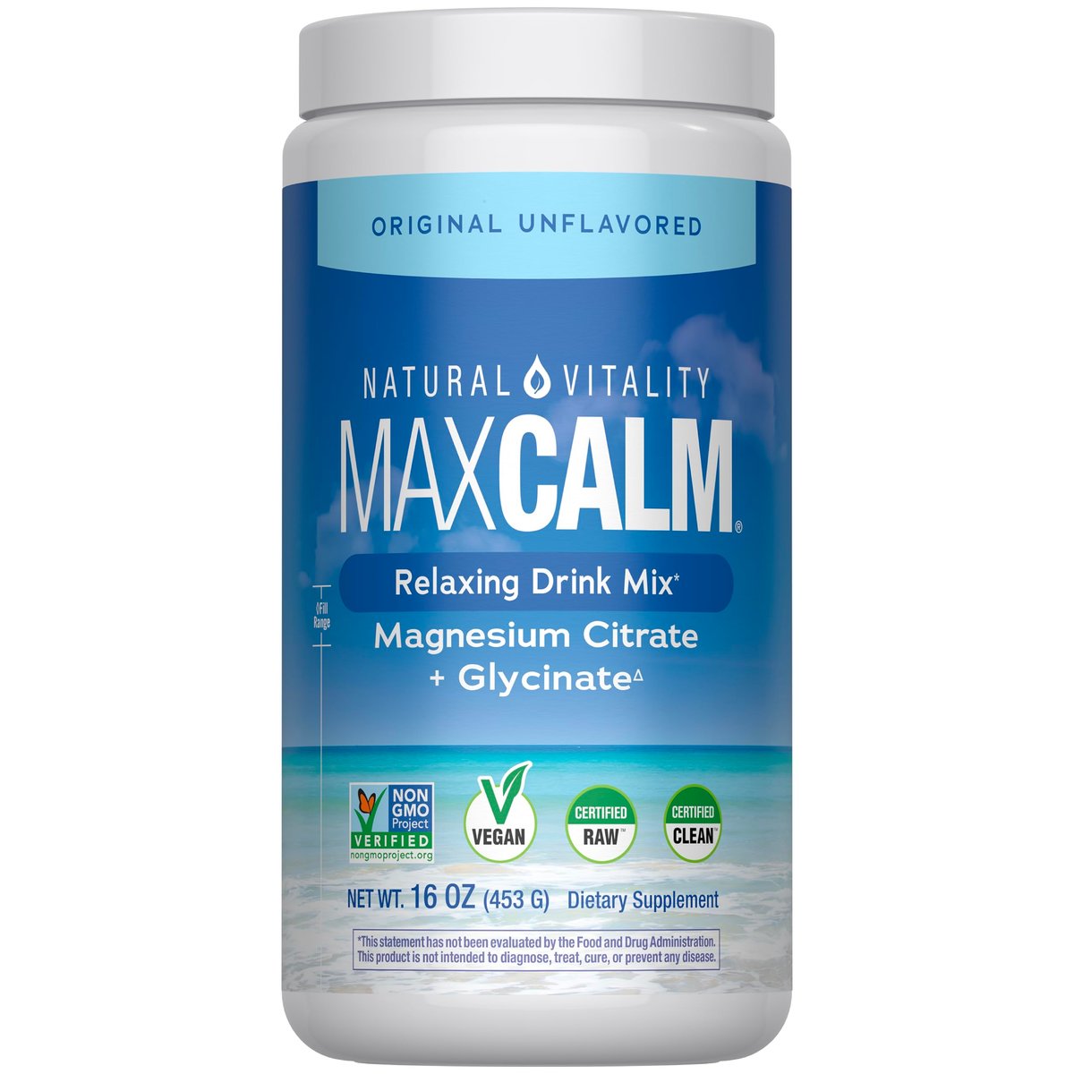 Natural Vitality Calm, Magnesium-Pulver, Anti-Stress-Getränk, glutenfrei, vegan, ohne Gentechnik, Original ungesüßt, 454 g