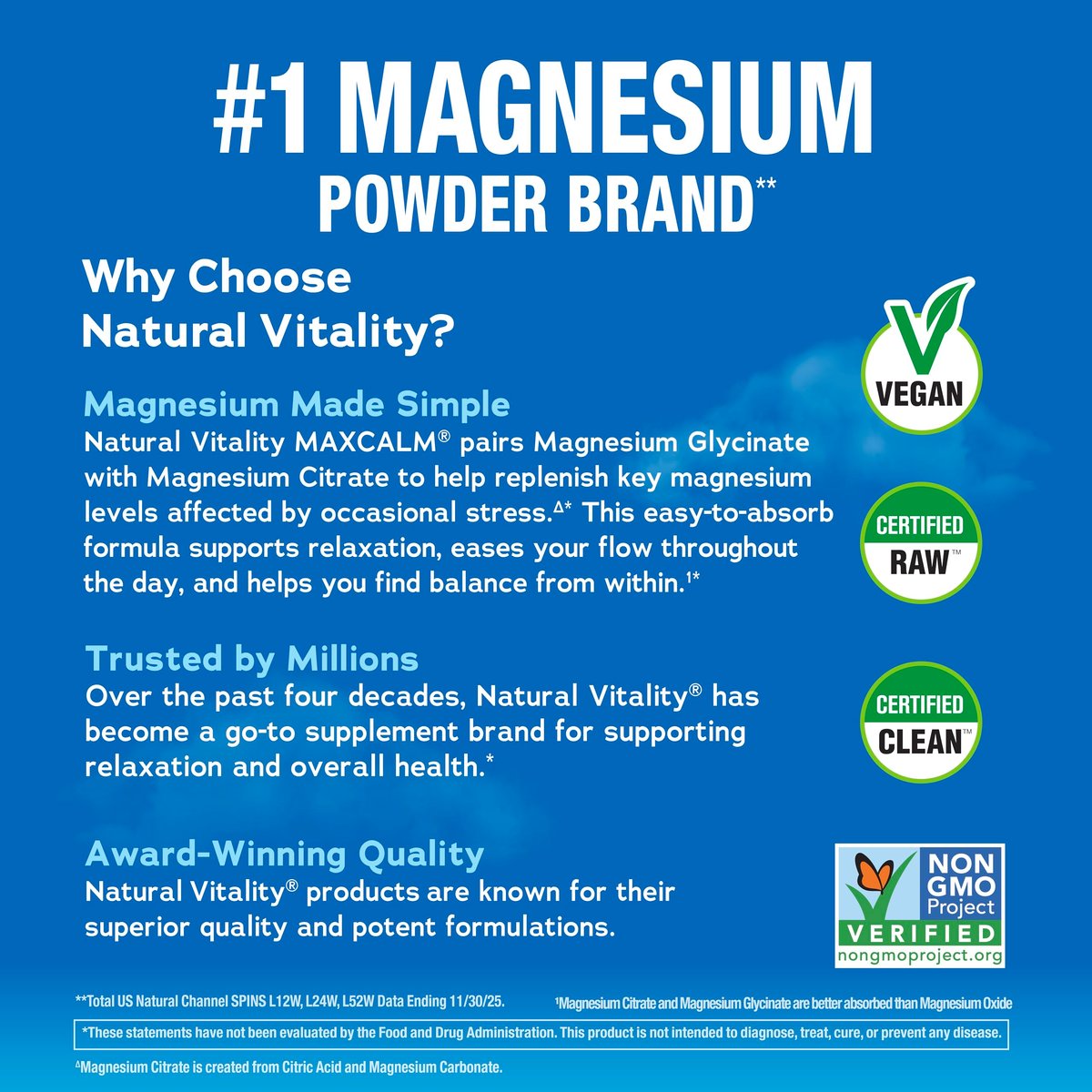Natural Vitality Calm, Magnesium-Pulver, Anti-Stress-Getränk, glutenfrei, vegan, ohne Gentechnik, Original ungesüßt, 454 g