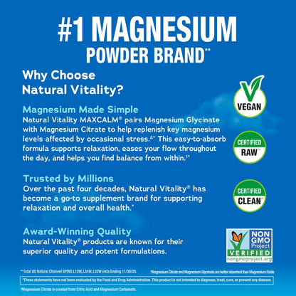 Natural Vitality Calm, Magnesium-Pulver, Anti-Stress-Getränk, glutenfrei, vegan, ohne Gentechnik, Original ungesüßt, 454 g
