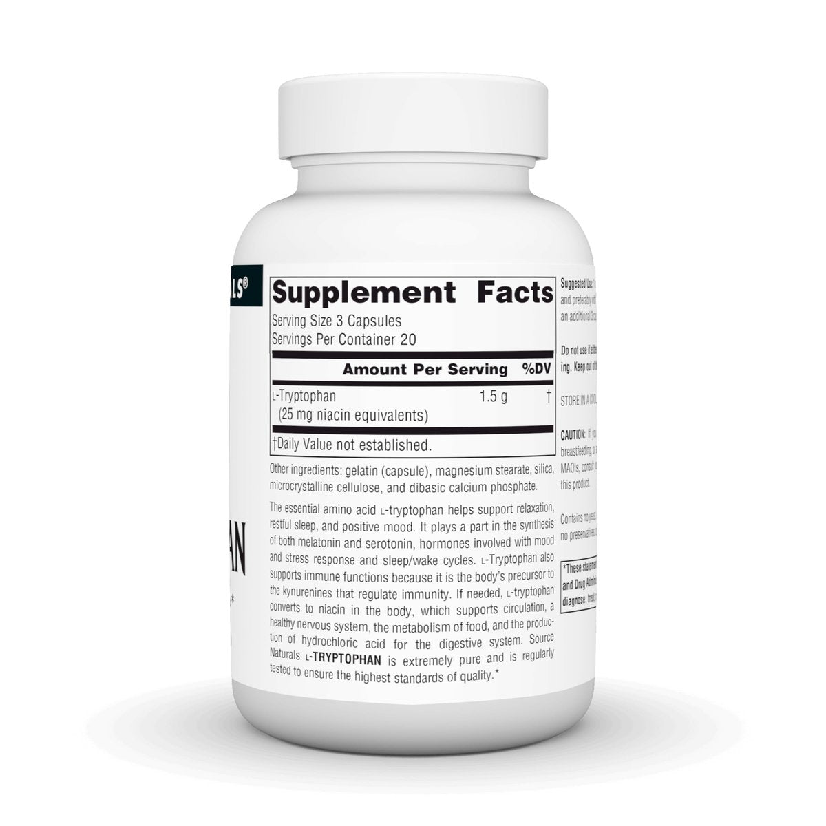 Source Naturals L-Tryptophan 500 mg – 60 Kapseln zur Unterstützung von Stimmung, Entspannung und Schlaf*