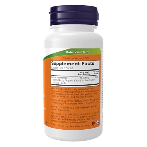 NOW Foods Kelp 150 mcg Natürliches Jod, Leicht zu Schluckende Tabletten, Super Green, 200 Tabletten
