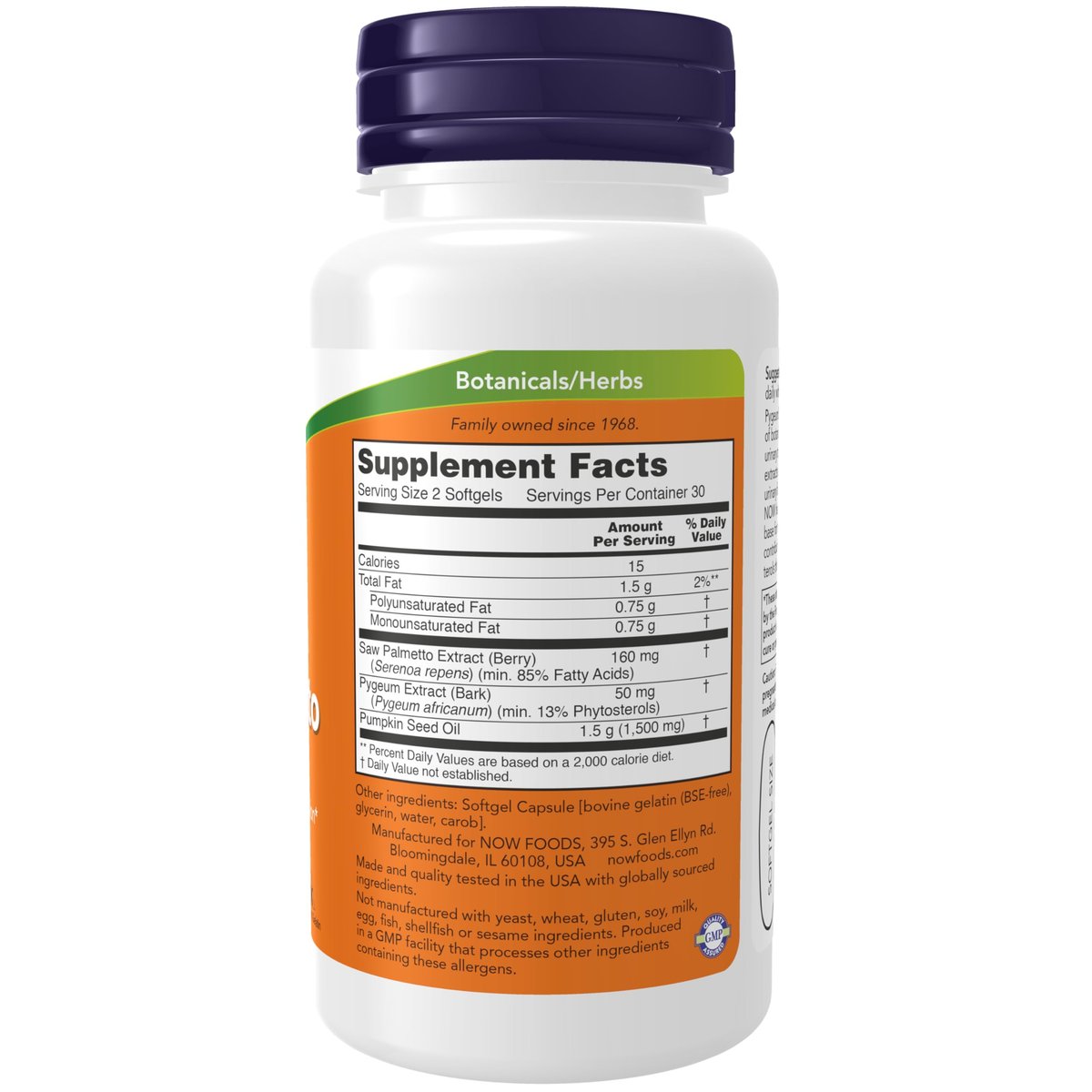 NOW Foods Pygeum & Sägepalme mit Kürbiskernöl – Männergesundheit*, 60 Weichkapseln