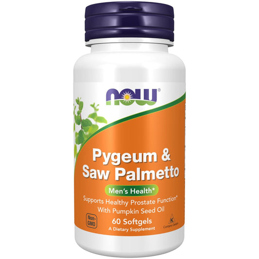NOW Foods Pygeum & Sägepalme mit Kürbiskernöl – Männergesundheit*, 60 Weichkapseln