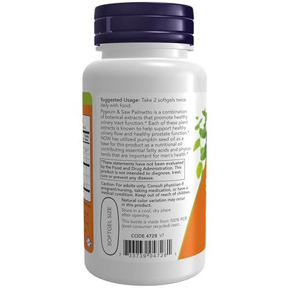 NOW Foods Pygeum & Sägepalme mit Kürbiskernöl – Männergesundheit*, 60 Weichkapseln