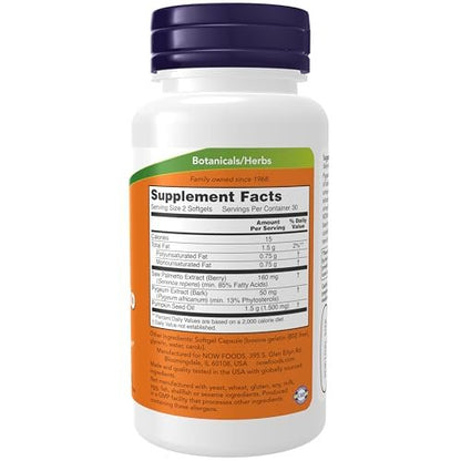 NOW Foods Pygeum & Sägepalme mit Kürbiskernöl – Männergesundheit*, 60 Weichkapseln