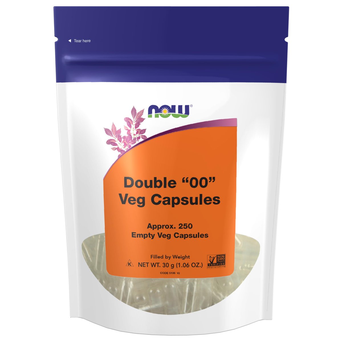 NOW Foods Leere Vegane Kapseln, Größe 00, nach Gewicht befüllbar, Non-GMO Project verifiziert, 250 Stück
