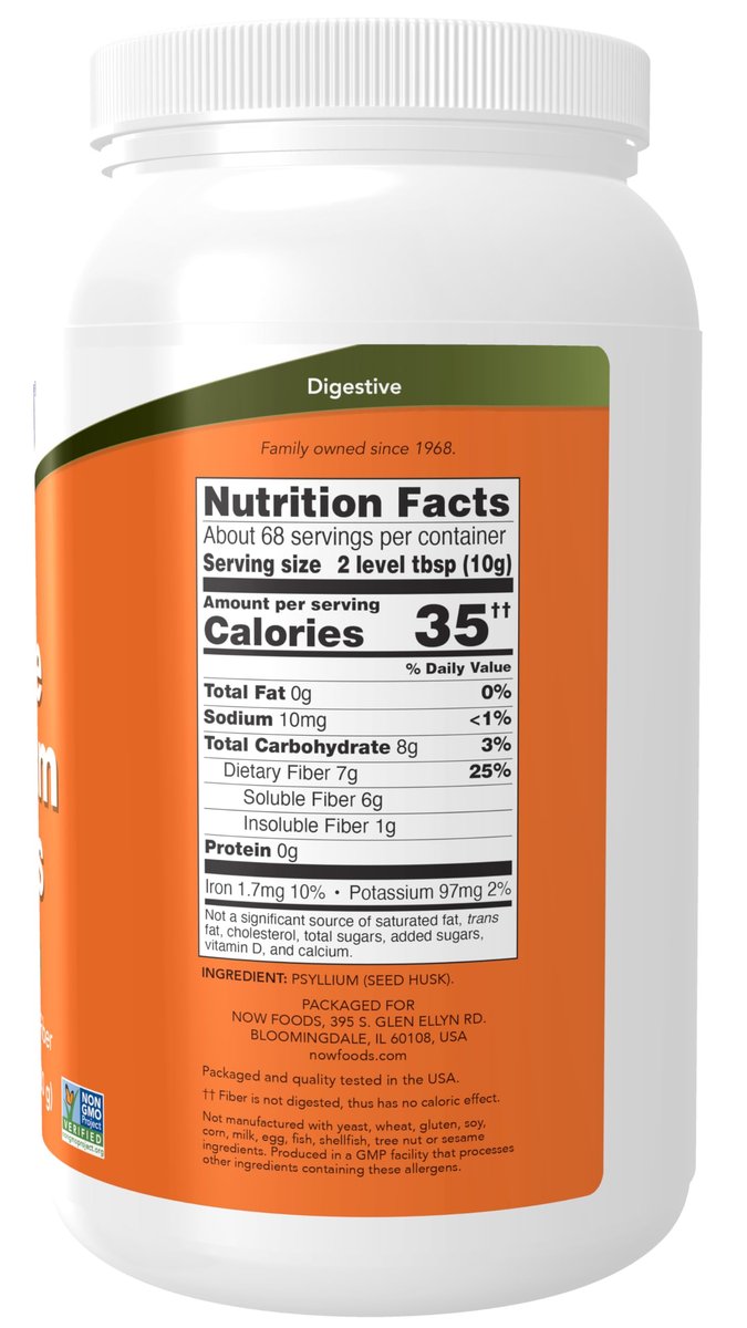 NOW Foods Ganze Flohsamenschalen, Nicht-GVO-Projekt verifiziert, lösliche Ballaststoffe, 680 g (24 oz)