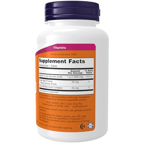 NOW Foods Vitamin C-1.000 mit Hagebutte & Bioflavonoiden, Antioxidativer Schutz*, 100 Tabletten