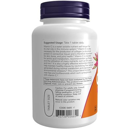 NOW Foods Vitamin C-1.000 mit Hagebutte & Bioflavonoiden, Antioxidativer Schutz*, 100 Tabletten