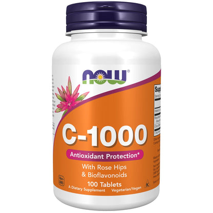 NOW Foods Vitamin C-1.000 mit Hagebutte & Bioflavonoiden, Antioxidativer Schutz*, 100 Tabletten