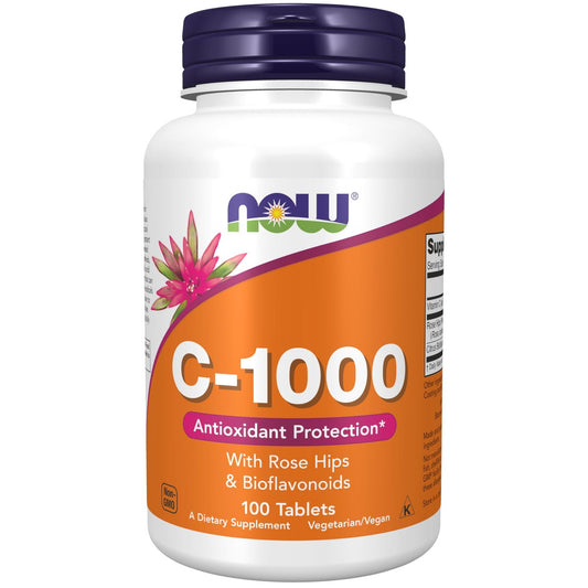 NOW Foods Vitamin C-1.000 mit Hagebutte & Bioflavonoiden, Antioxidativer Schutz*, 100 Tabletten