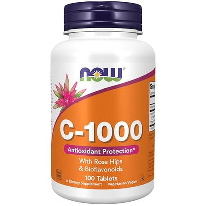 NOW Foods Vitamin C-1.000 mit Hagebutte & Bioflavonoiden, Antioxidativer Schutz*, 100 Tabletten