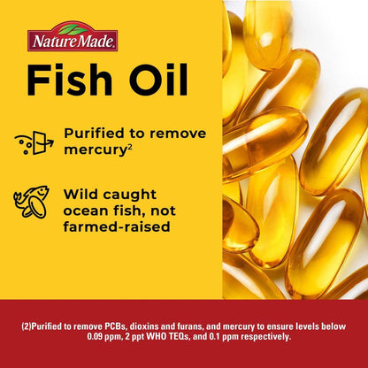 Nature Made Burp Weniger Fischöl Omega 3 Nahrungsergänzungsmittel, 1200 mg Weichkapseln, EPA DHA Omega 3 Fischöl für gesunde Herzunterstützung, 60 Weichkapseln, 30-Tage-Versorgung