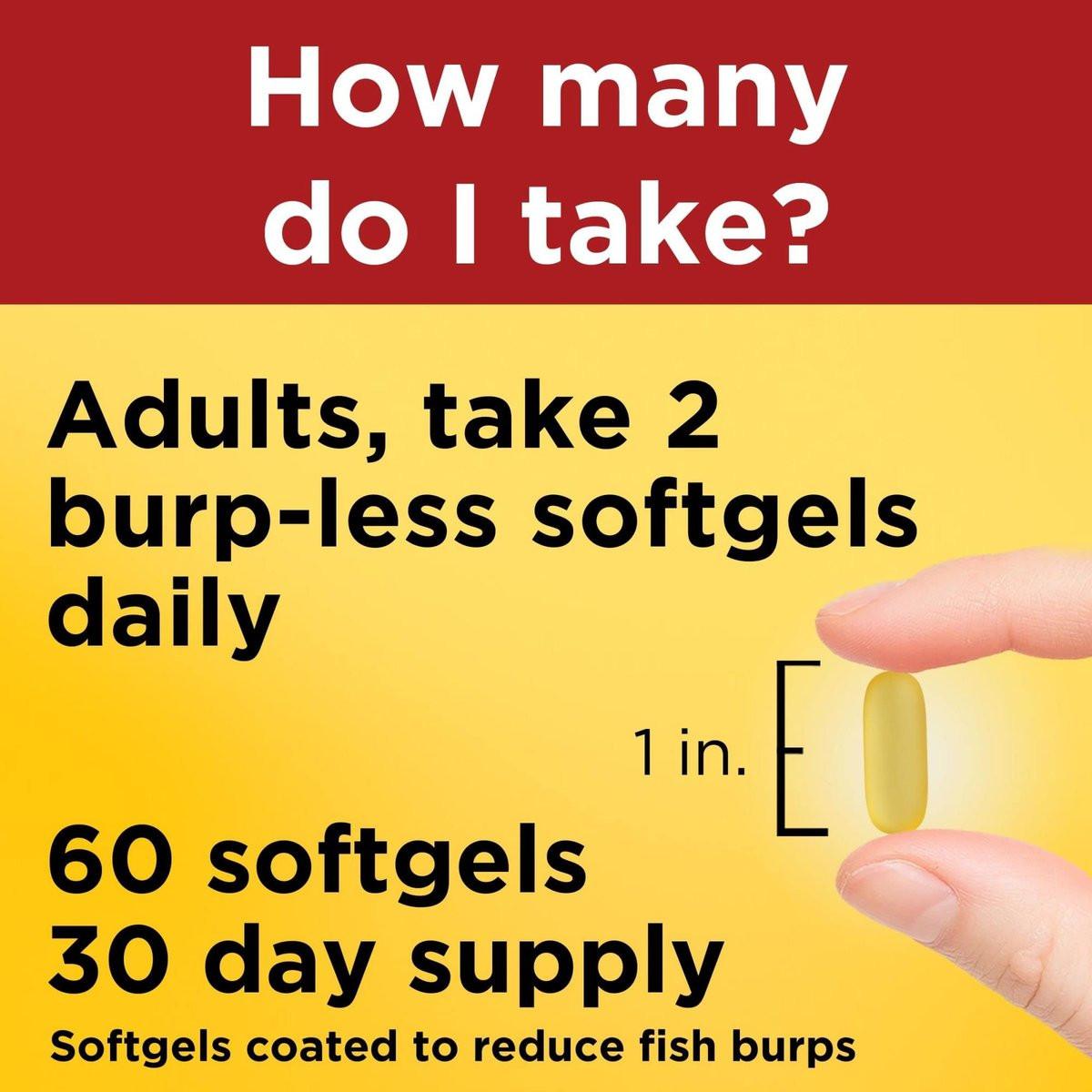 Nature Made Burp Weniger Fischöl Omega 3 Nahrungsergänzungsmittel, 1200 mg Weichkapseln, EPA DHA Omega 3 Fischöl für gesunde Herzunterstützung, 60 Weichkapseln, 30-Tage-Versorgung
