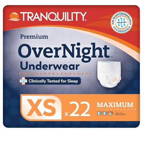 Tranquility Premium OverNight Einweg-Saugunterwäsche (22 Stück) - XS, Taillenumfang 43-71 cm - Maximale Saugfähigkeit, Ganznächtlicher Schlaf, Atmungsaktiver Komfort
