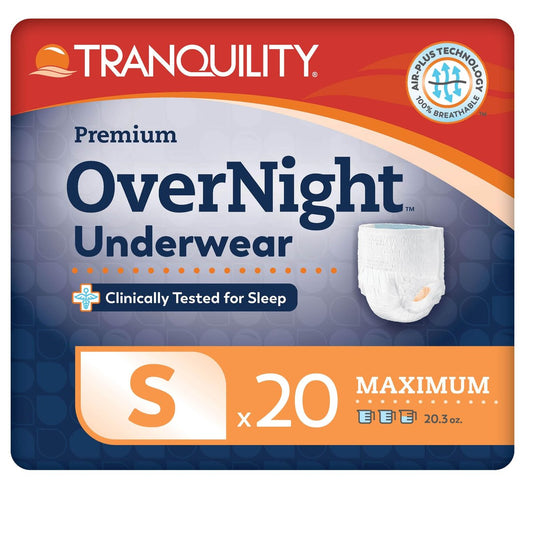 Tranquility Premium OverNight Einweg-Inkontinenzunterwäsche (20 Stück) - S, Taillenumfang 56-91 cm - Maximale Saugfähigkeit, Schutz für die ganze Nacht, atmungsaktiver Komfort, 20 Erwachsenenhosen
