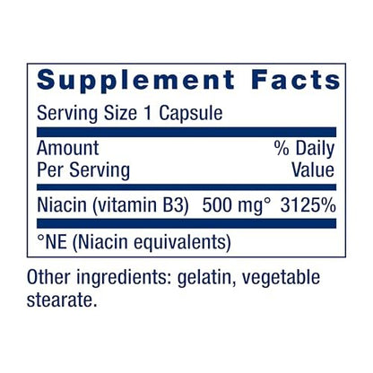 Life Extension Vitamin B3 Niacin – Herzgesundheit, Cholesterin & Energieunterstützung, glutenfrei, nicht-GVO, 100 Kapseln