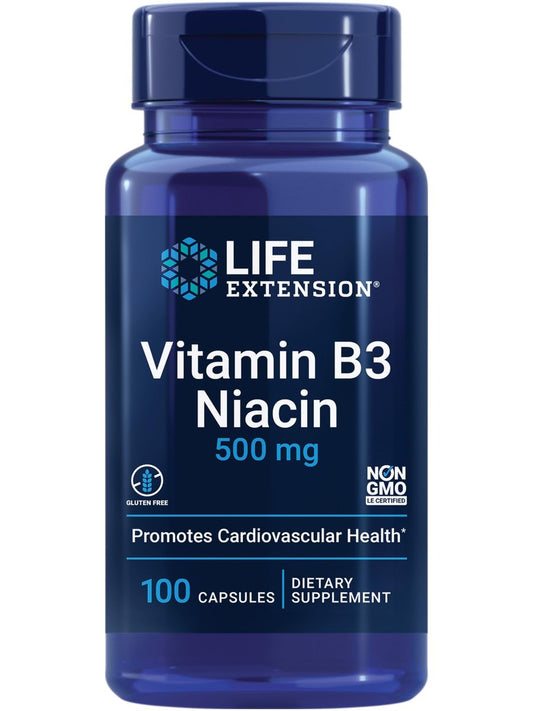 Life Extension Vitamin B3 Niacin – Herzgesundheit, Cholesterin & Energieunterstützung, glutenfrei, nicht-GVO, 100 Kapseln