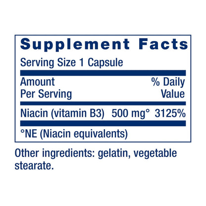 Life Extension Vitamin B3 Niacin – Herzgesundheit, Cholesterin & Energieunterstützung, glutenfrei, nicht-GVO, 100 Kapseln
