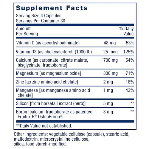 Life Extension Bone Restore Calcium-Komplex mit Vitamin D3, Magnesium, Bor, Zink, Mangan, Silicium – Unterstützt gesunde Knochendichte, glutenfrei, non-GMO, 120 Kapseln