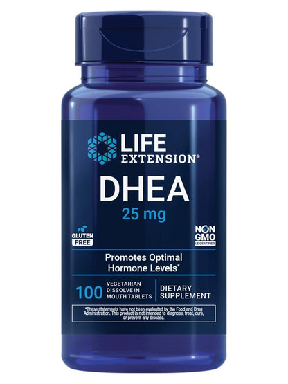 Life Extension DHEA 25 mg – Hormon Gleichgewicht, Gedächtnis, Muskel- und Knochengesundheit, Männer- und Frauengesundheit, Glutenfrei, Non-GMO, Vegetarisch, 100 Schmelztabletten