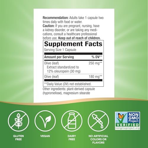 Nature's Way Olivenblatt standardisierter Extrakt – 60 Kapseln, 250 mg, unterstützt die Herzgesundheit*, glutenfrei, vegan