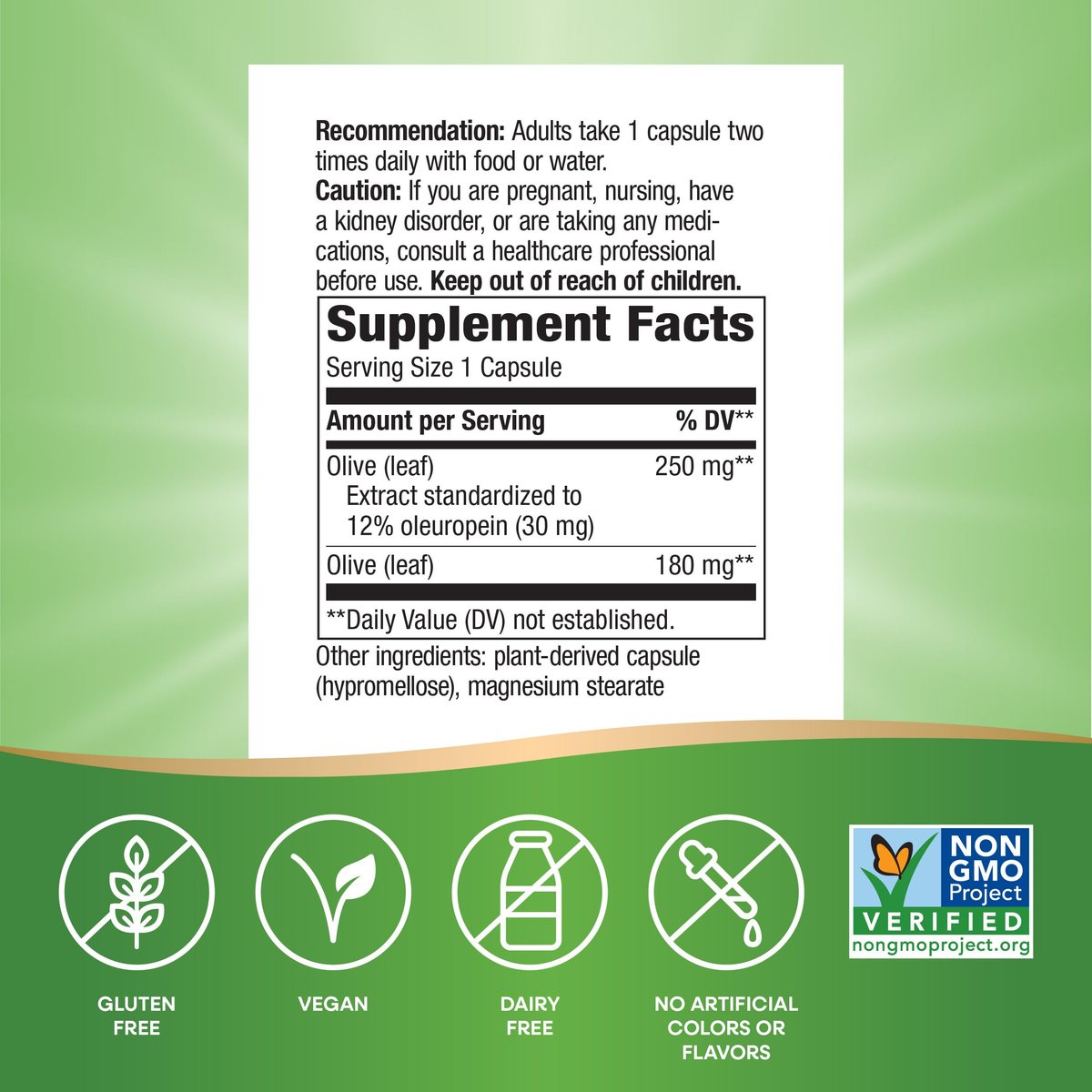 Nature's Way Olivenblatt standardisierter Extrakt – 60 Kapseln, 250 mg, unterstützt die Herzgesundheit*, glutenfrei, vegan