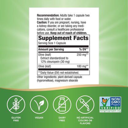 Nature's Way Olivenblatt standardisierter Extrakt – 60 Kapseln, 250 mg, unterstützt die Herzgesundheit*, glutenfrei, vegan