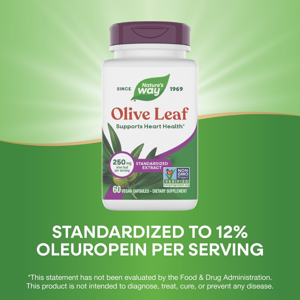 Nature's Way Olivenblatt standardisierter Extrakt – 60 Kapseln, 250 mg, unterstützt die Herzgesundheit*, glutenfrei, vegan