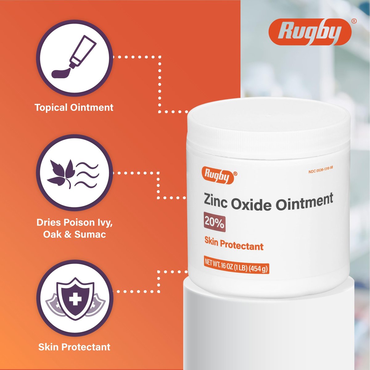Rugby Zinkoxid-Salbe Hautschutzmittel - 20% - 454 g (1 Pfund) (1 Packung)