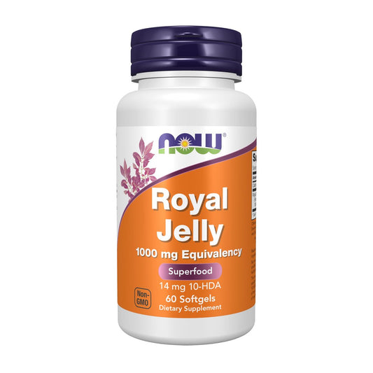 NOW Foods Royal Jelly 1000 mg mit 10-HDA (Hydroxy-D-Decensäure), 60 Softgels – Hochwertiges Nahrungsergänzungsmittel
