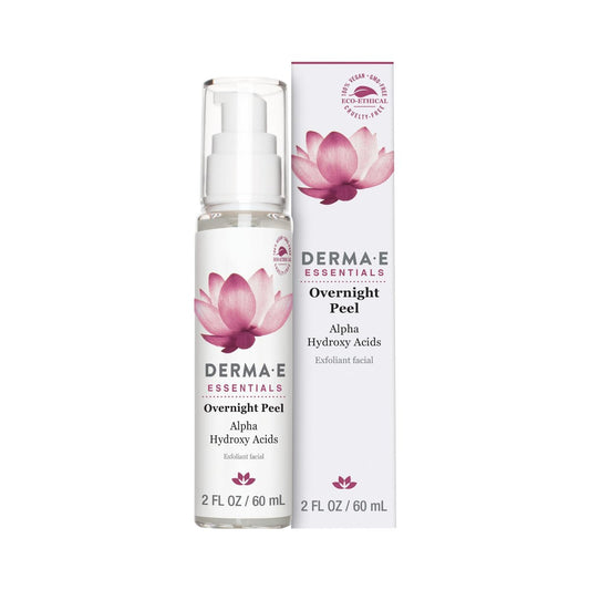 DERMA E Essentials Overnight Peel – Veganes, glutenfreies nährendes Gesichtspeeling mit Alpha-Hydroxysäure und Milchsäure, 60 ml