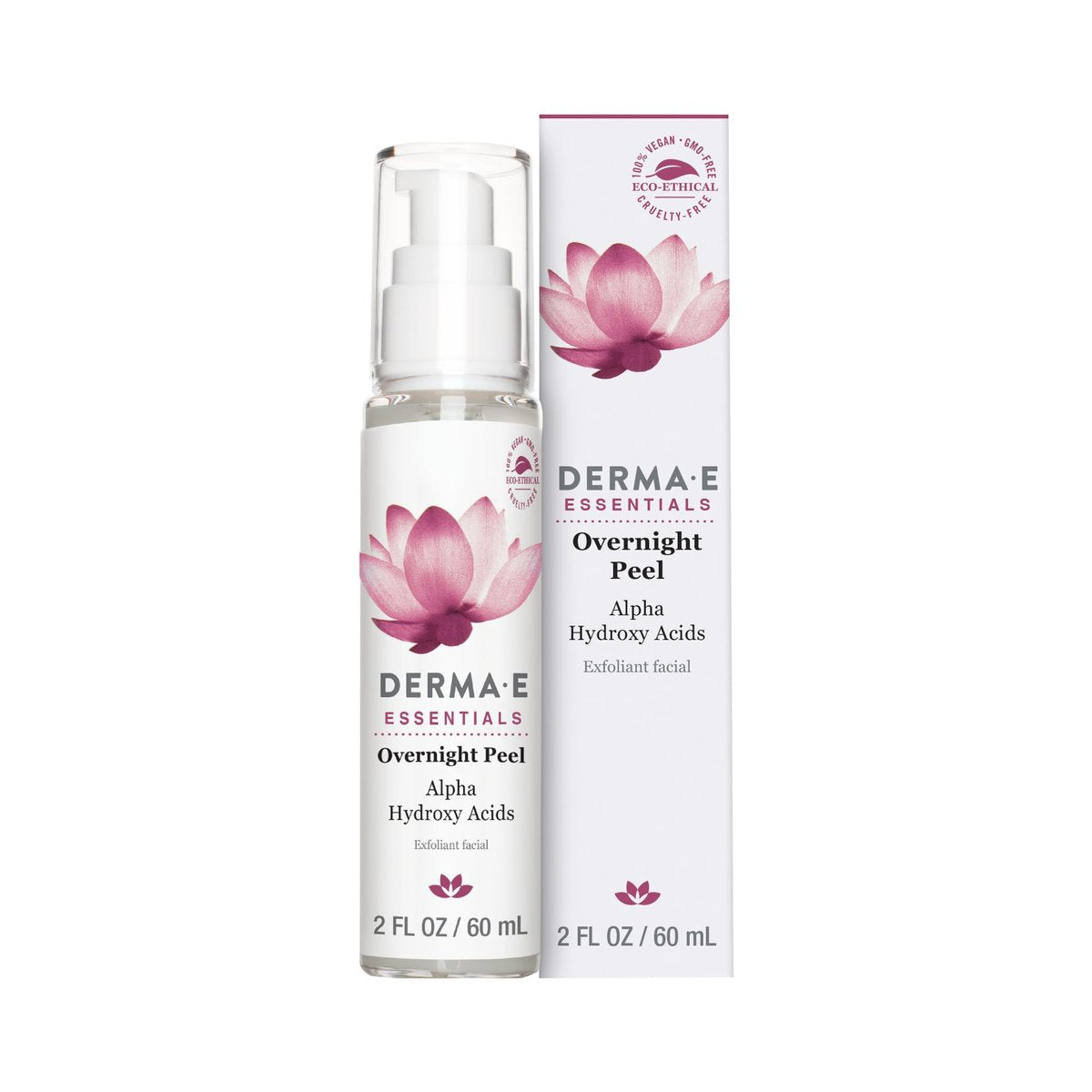 DERMA E Essentials Overnight Peel – Veganes, glutenfreies nährendes Gesichtspeeling mit Alpha-Hydroxysäure und Milchsäure, 60 ml