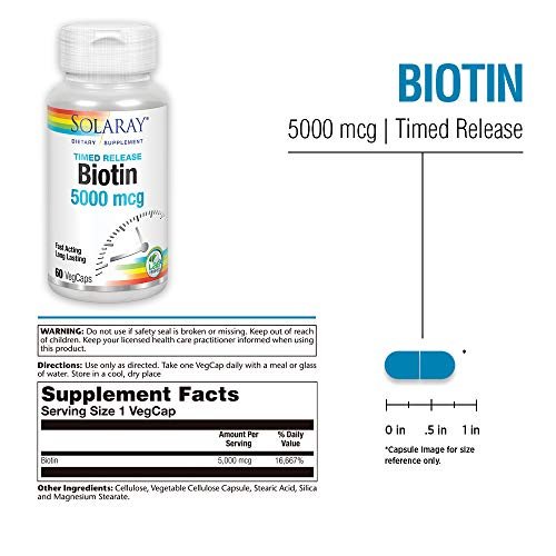 Solaray Biotin 5000 mcg Timed-Release - Reines Biotin für Haar, Haut und Nägel - 60 vegane Kapseln