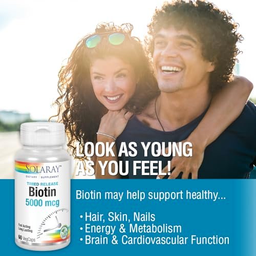 Solaray Biotin 5000 mcg Timed-Release - Reines Biotin für Haar, Haut und Nägel - 60 vegane Kapseln