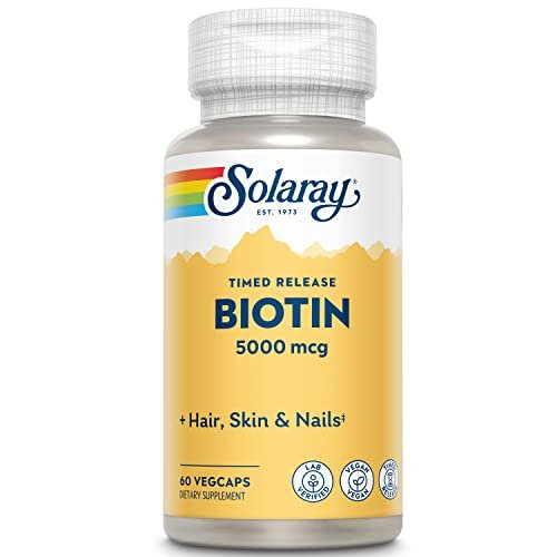 Solaray Biotin 5000 mcg Timed-Release - Reines Biotin für Haar, Haut und Nägel - 60 vegane Kapseln