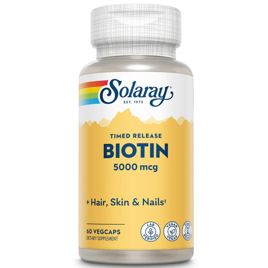 Solaray Biotin 5000 mcg Timed-Release - Reines Biotin für Haar, Haut und Nägel - 60 vegane Kapseln