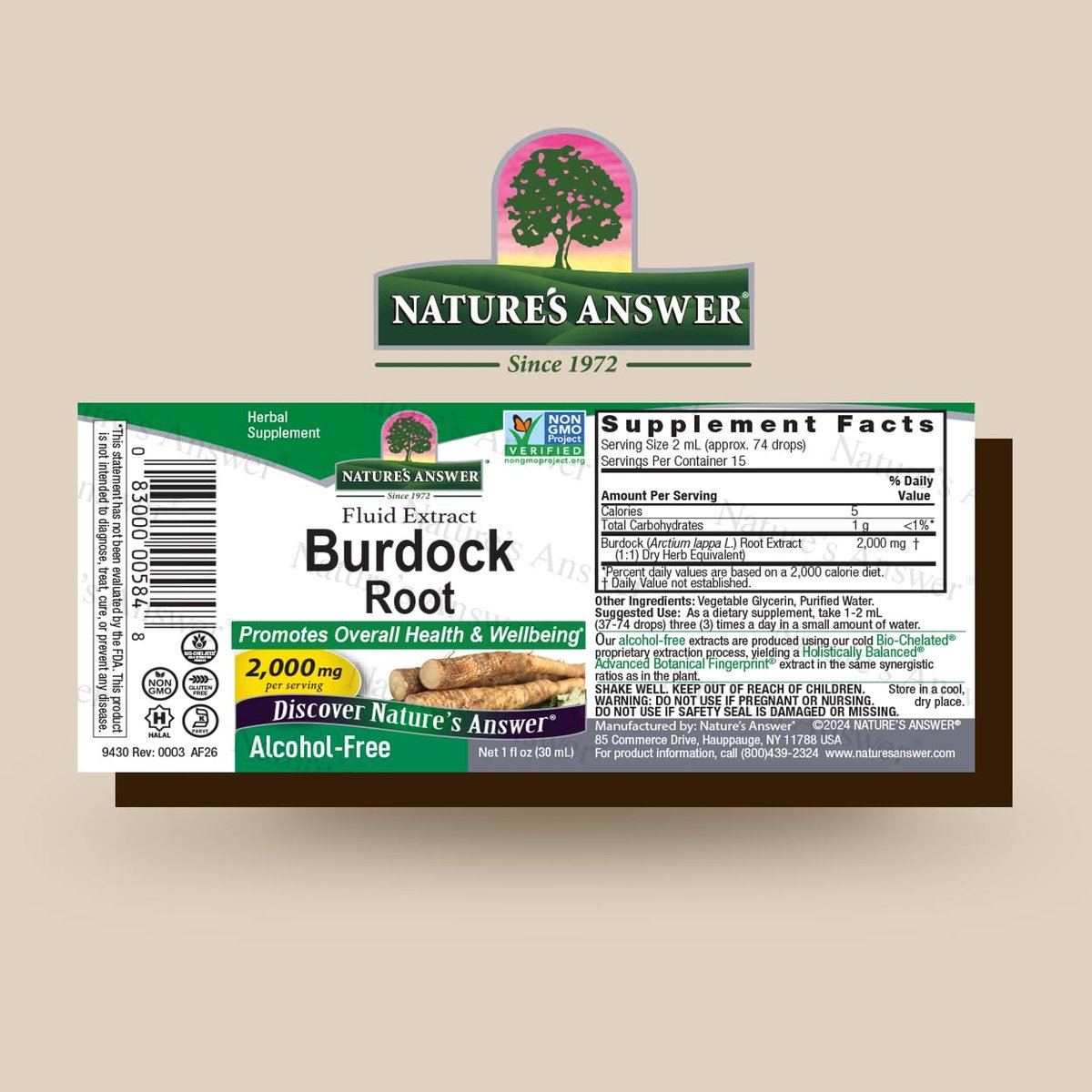 Nature's Answer Alkoholfreie Klettenwurzel 2000 mg 1 oz Extrakt | Fördert das allgemeine Wohlbefinden | Glutenfrei, Nicht-GVO, Vegan, ohne künstliche Aromen oder Konservierungsstoffe | Einzeldosis