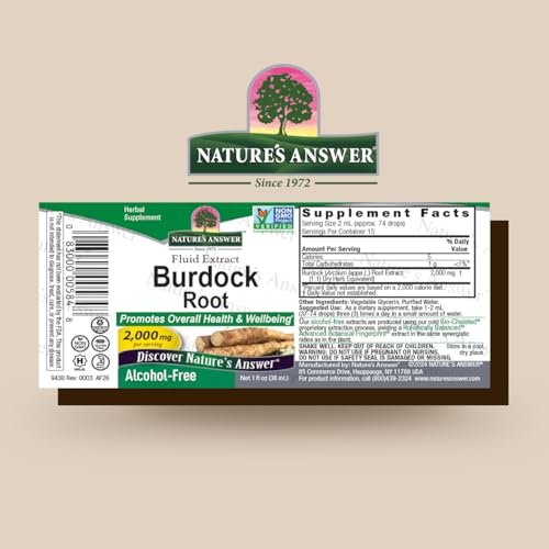 Nature's Answer Alkoholfreie Klettenwurzel 2000 mg 1 oz Extrakt | Fördert das allgemeine Wohlbefinden | Glutenfrei, Nicht-GVO, Vegan, ohne künstliche Aromen oder Konservierungsstoffe | Einzeldosis