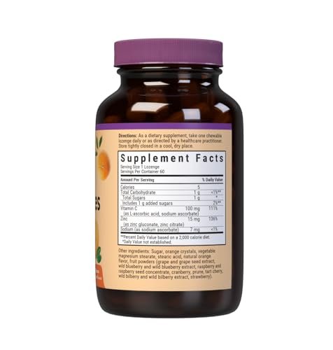 Bluebonnet Nutrition Earthsweet Zink Lutschtabletten 15mg, mit 100mg Vitamin C, Sojafrei, Glutenfrei, Koscher, Laktosefrei, Vegan, Orangengeschmack, 60 Lutschtabletten