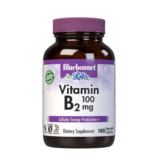 Bluebonnet Nutrition Vitamin B2 100 mg – 100 vegane Kapseln für Herz-Kreislauf- und Nervensystem